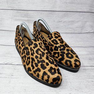 Franco Sarto Mercy‎ Women's Slip On Tan/Black Leopard Print Real Fur Size 9.5